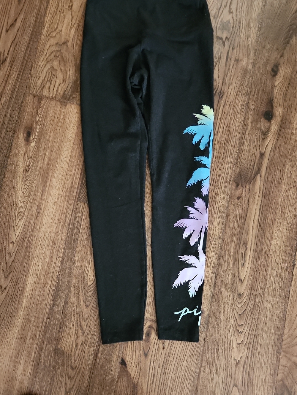 PINK Victoria's Secret Charcoal Leggings with Pastel Palm Print
